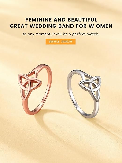 Bestyle 925 Sterling Silver Ring for Women, Minimalist Claddagh Ring Celtic Knot Ring for Women, Irish Promise Wedding Band, Gold/Rose Gold Vermeil Women Band Ring, Stackable, Gift for Her
