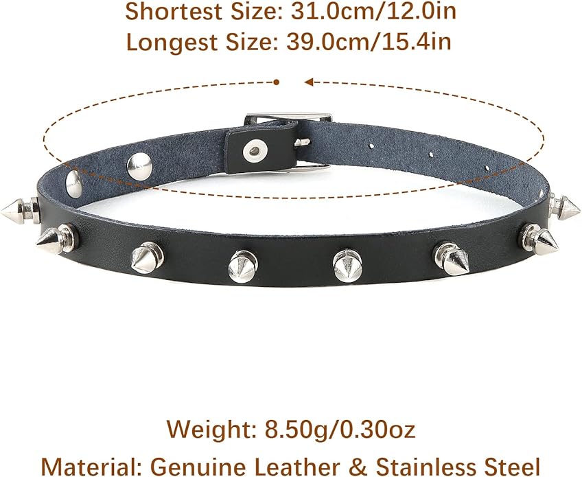 HZMAN Fashion Women Men Cool Punk Goth Metal Spike Studded Link Leather Collar Choker Necklace