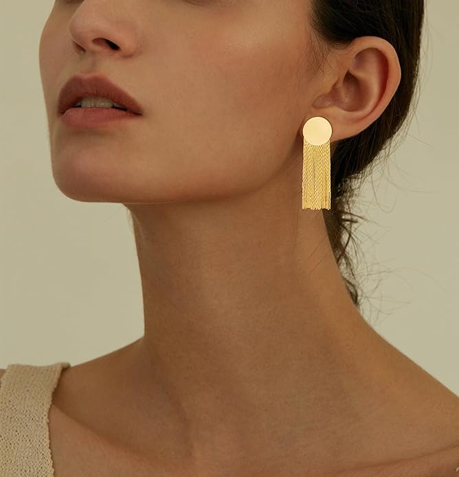Gold Earrings for Women Trendy, Simple Dainty 14K Gold Plated Paperclip Square Chain Link Dangle Hoops Earrings Pin Stud Huggie Earrings Lightweight Hypoallergenic Minimalist Aesthetic Gold Jewelry for Christmas Gifts