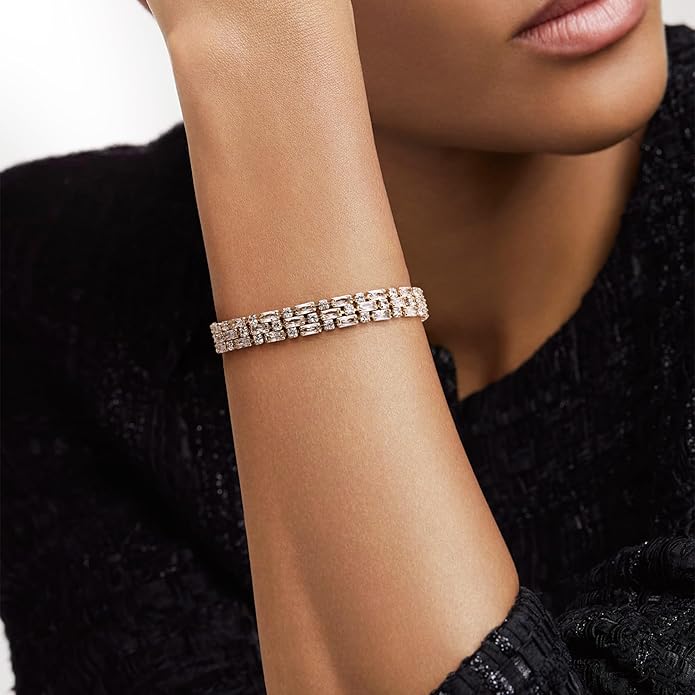 14K Gold Plated Women’s Tennis Bracelet – Sleek CZ Line Bracelet, Fits 6.0"–7.2" Wrist – Sparkly Everyday Jewelry Gift, Contemporary Tennis Bracelets for Women