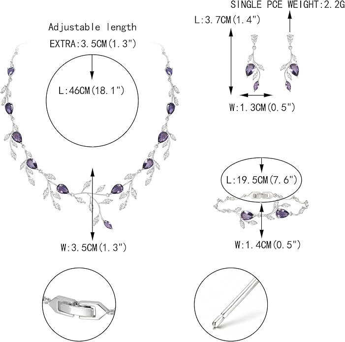 EVER FAITH Wedding Jewelry for Bride Women Bridesmaid, Sparkly Cubic Zirconia Pear-Shaped Birthstone Leaf Necklace Earrings Set for Prom