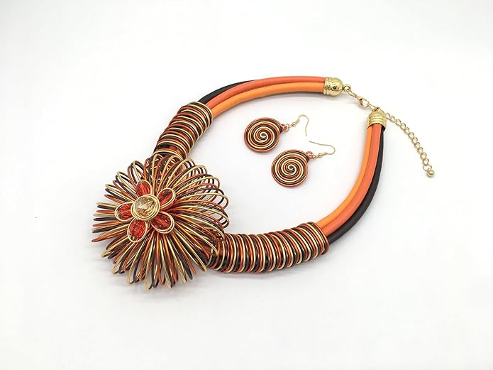 Statement African Necklace For Women African Jewelry Costume Earring Sets Tribal Fashion Colorful Big Rhinestone Crystal Pendent Collar Choker Bold Chunky Bib Handmade