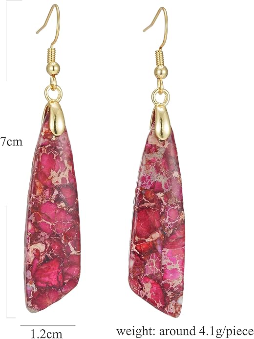 Boho Women Natural Stone Earrings Unique Healing Imperial Jasper Gemstone Energy Hypoallergenic Lightweight Dangle Drop Earrings Multiple Styles Earrings Jewelry for Birthday Party Gift