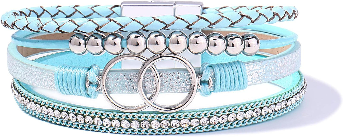 FANCY SHINY Boho Leather Wrap Bracelet Stackable Infinity Chunky Cuff Bracelets Western Hippie Outfits Jewelry Valentine Gifts for Women