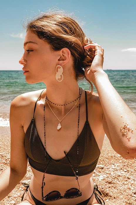 Natural Seashell Shell Scallop Pendant Choker Necklace Adjustable 18K Gold Plated Cable Chain Handmade Jewelry for Women Girls