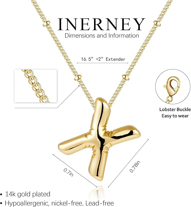 Inerney Valentines Day Gifts Gold Bubble Letter Necklace Initial Necklaces for Women, Chunky 14K Plated Balloon Initials, Trendy Charm Non Tarnish Custom Name Pendant Jewelry Gifts for Mom