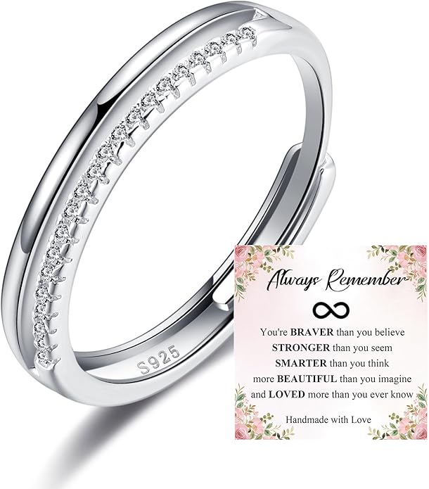 OOOPEL Sterling Silver Adjustable Ring S925 Silver Rings for Women Cubic Zirconia Twist Love Knot Dainty Ring Silver Minimalist Open Finger Rings Silver Thumb Sterling Silver Ring