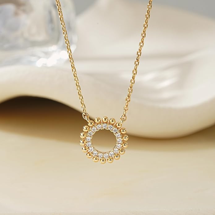 MEVECCO Gold Necklace for Women 18k Gold Plated Sun Charm Choker Pendant Necklace Handmade Minimalist Small Cute Jewelry for Birthday Gifts