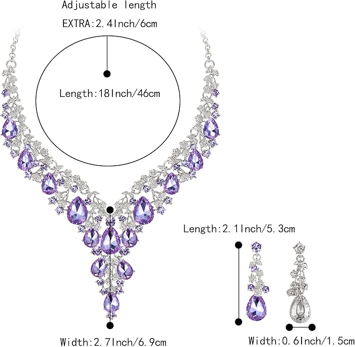BriLove Women's Wedding Bridal Austrian Crystal Teardrop Flower Cluster Statement Necklace Dangle Earrings Jewelry Set for Party Prom