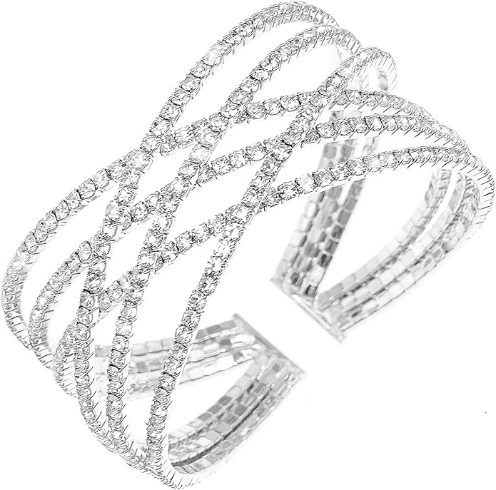 Rhinestone Bracelet for Women MultiLayer Crystal Cuff Bracelet Strand Layered Bracelet