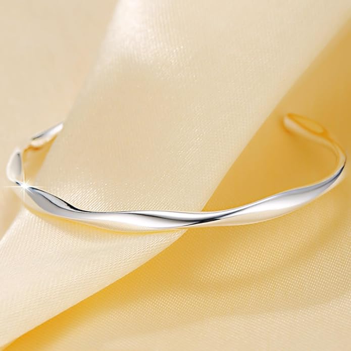 925 Sterling Silver Cuff Bangle Bracelets Adjustable Jewelry Fashion Simple Open Bangles Cuff Jewelry for Women Mom Wife Mothers Day Valentine Gift