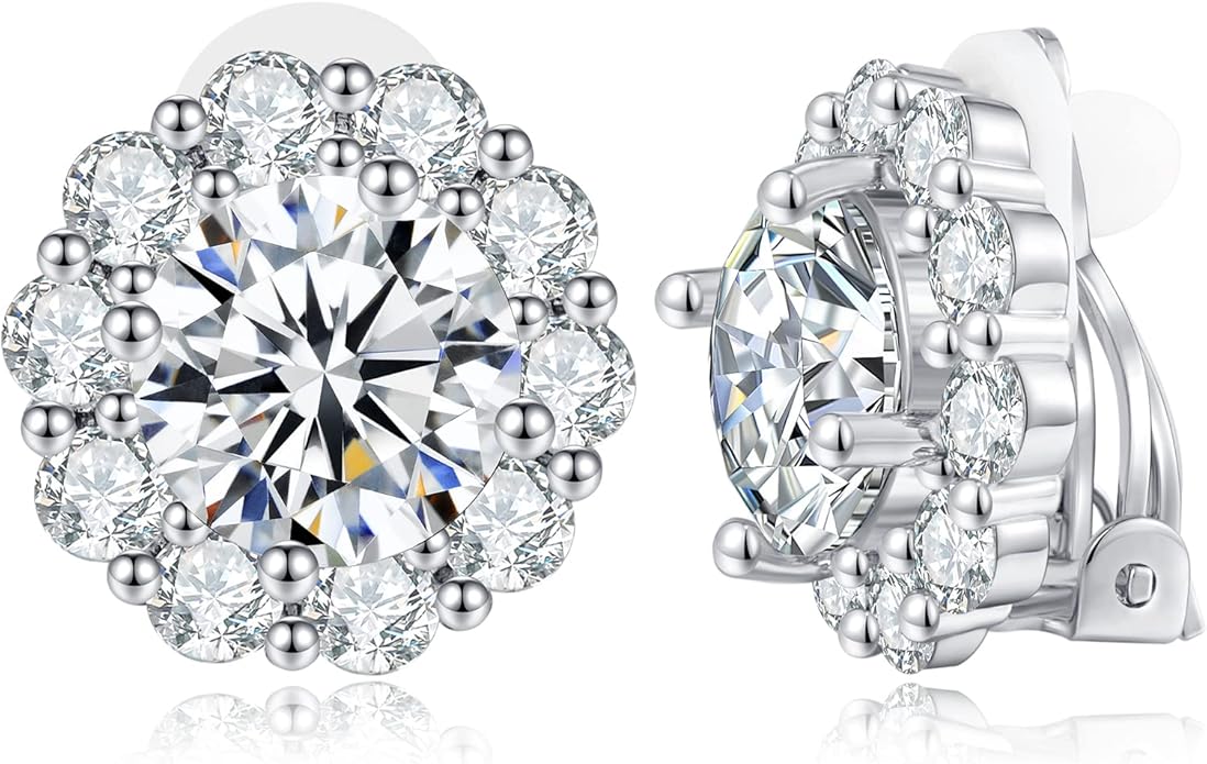 FAMARINE CZ Clip on Earrings for Women Clip Earring Non-pierced Earrings