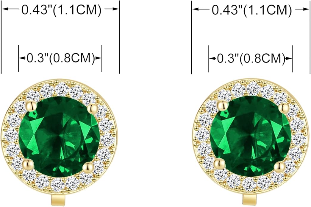 YOQUCOL 8MM Cubic Zirconia Crystal Clip On Stud Earrings Round Non Pierced Earrings for Women