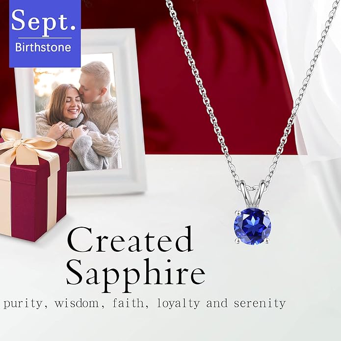 SMILEST Birthstone Necklace for Women Mom Wife, 1ct Sparkle Round Cut Birthstone Pendant 925 Sterling Silver Necklace Gifts for Women Mom Wife Friend