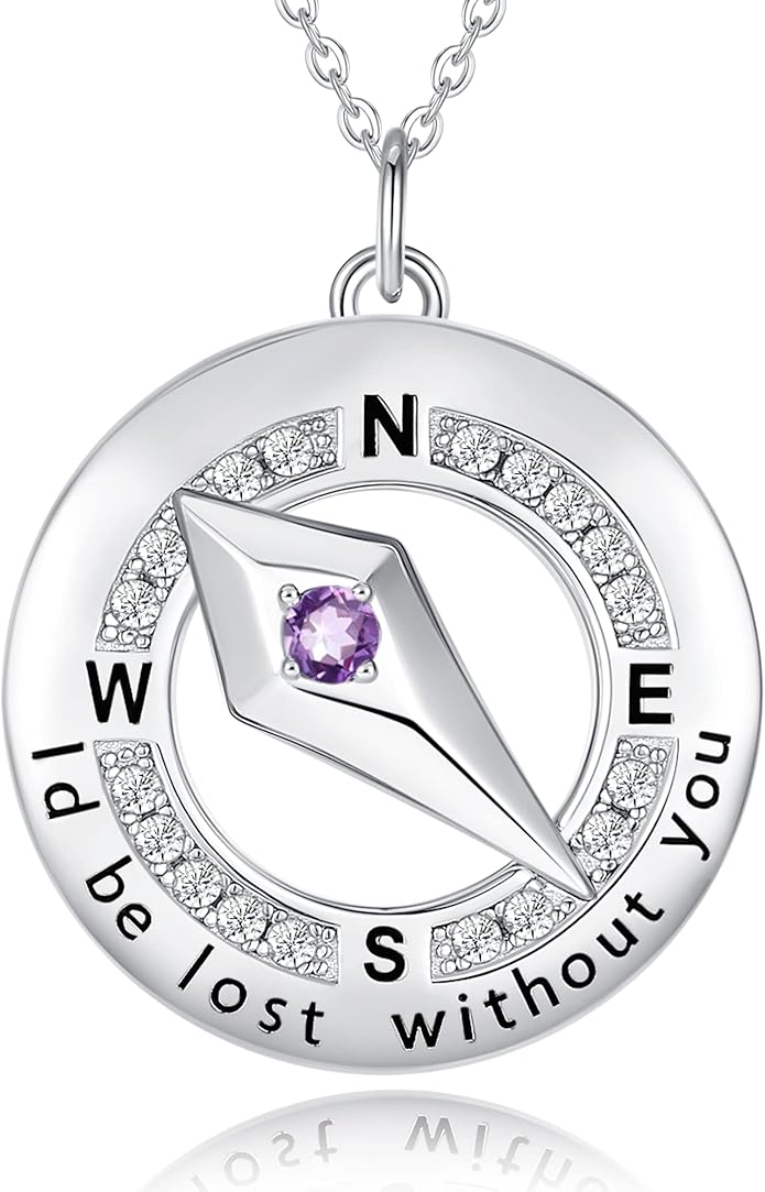 FANCIME Sterling Silver Compass Birthstone Necklaces Fine Jewelry Anniversary Birthday Gifts for Women Her Wife Mom