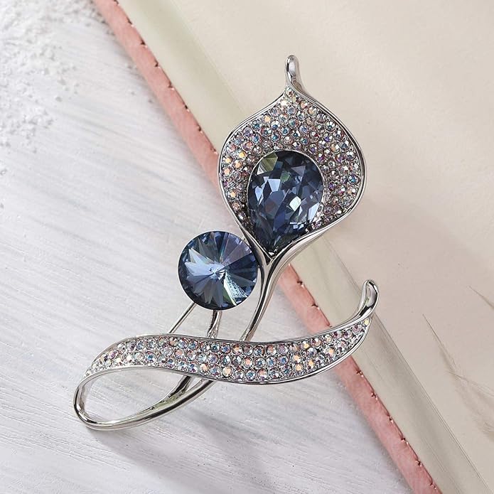 Richapex Elegant Crystal Tulip Rose Brooch Pin,Cubic Zirconia Fashion Crystal Jewelry Women's Brooch Pin