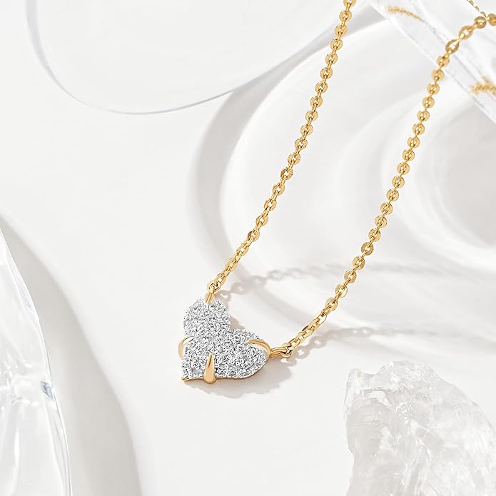 Fettero Christmas Necklace for Women Trendy 14K Gold Plated Dainty Diamond Necklace Charm CZ Clover Star Pendant Necklaces Simple Jewelry Gold Necklace for Women