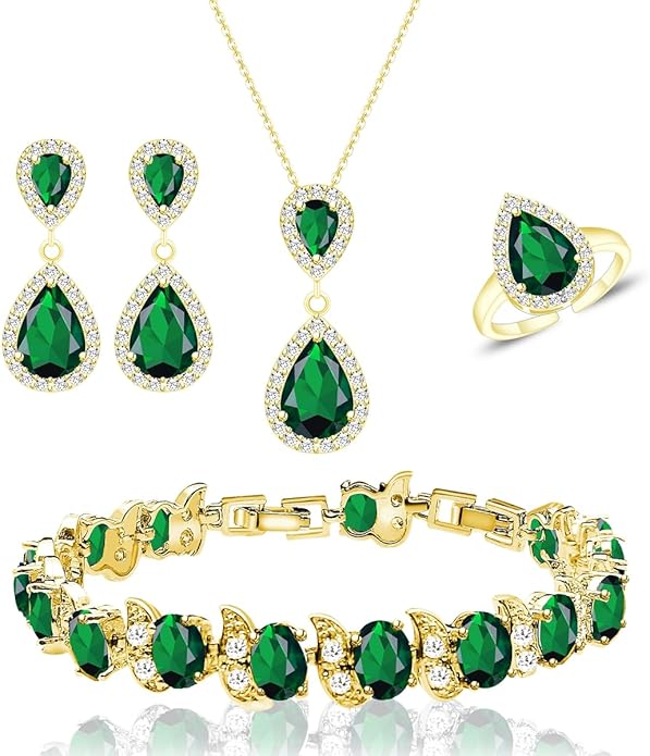 LMXXVJ Teardrop Jewelry Set for Women，Necklace Earrings Adjustable Ring Bracelet Set Fashion Formal Platinum/Gold/Rose Gold Jewelry Gift Girl/Mom/Wife/Grandmother/Best Friend/Aunt