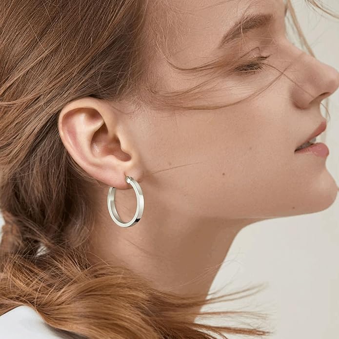 Gacimy Flatted Hoop Earrings for Women 14K Gold Plated with 925 Sterling Silver Post