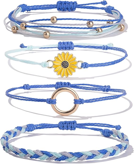 FANCY SHINY Sunflower String Bracelet Boho Braided Rope Wrap Bracelets Cute Summer Beach Surfer Jewelry for Women
