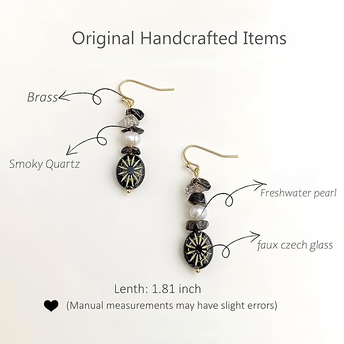 Hupplle Handmade Vintage Boho Dangle Earrings with Natural Stone Crystal Pearl Lightweight Hypoallergenic Elegant Jewelry Gifts for Women