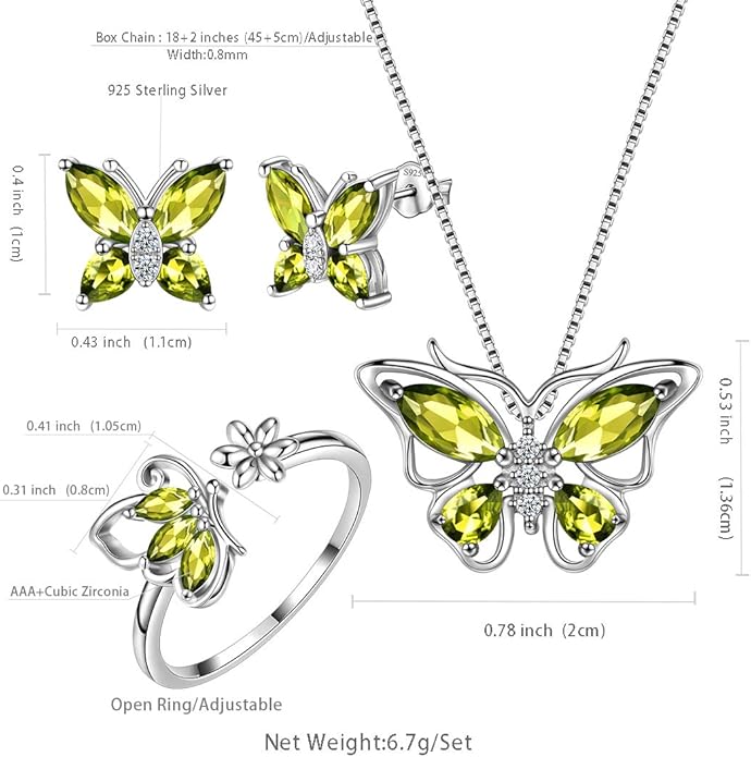 Aurora Tears Butterfly Jewelry,Women 925 Sterling Silver Butterflies Birthstone Pendant Necklace/Earrings/Rings Wedding Gift