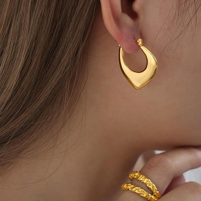6 Pairs Gold Hoop Earrings Set for Women, 14K Gold Plated Huggie Chunky Earring Variety Pack, Hypoallergenic Thick Jewelry Gift