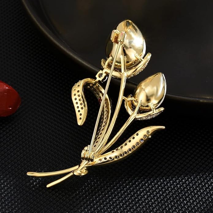 Rhinestone Flower Brooch Austrian Crystal Flower Pin 18k Gold Plated Floral Brooch Lapel Pin Jewelry Mother's Day Birthday Gifts for Mom Wife