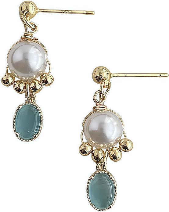 Hupplle Handmade Vintage Boho Dangle Earrings with Natural Stone Crystal Pearl Lightweight Hypoallergenic Elegant Jewelry Gifts for Women