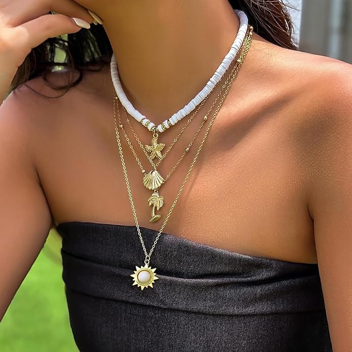 Nackiy Handmade Sea Shell Necklace for Women Summer Adjustable Natural Shell Collar Necklace