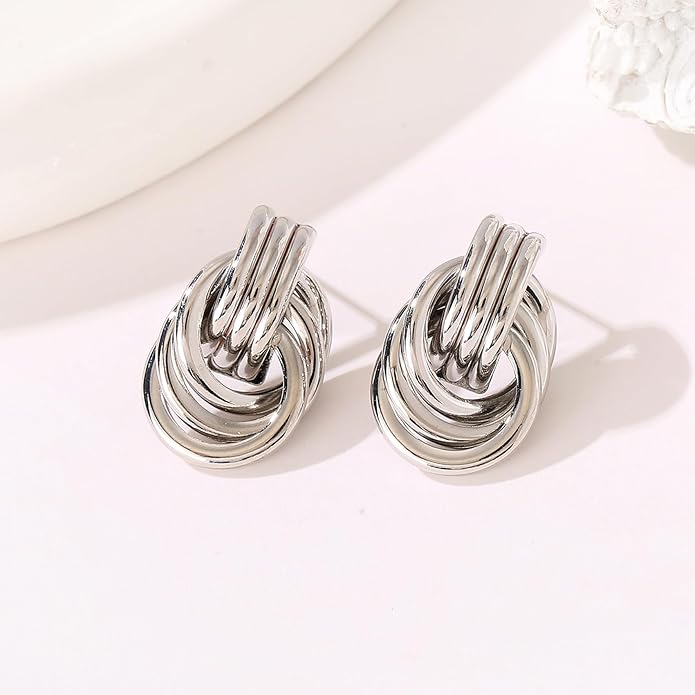 Gold/Silver Statement Geometric Earrings for Women Chunky Gold Knot Link Drop Dangle Earrings Trendy Jewelry Gift