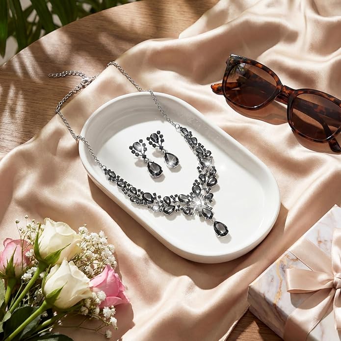 Hicarer Bridal Teardrop Cluster Crystal Jewelry Set for Women Necklace Earrings Wedding