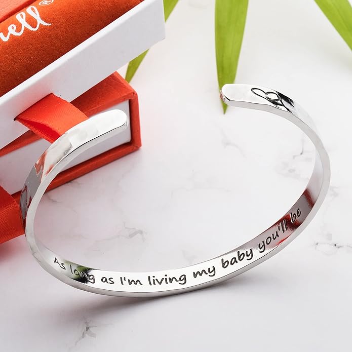 Carviell Engraved Cuff Bracelets for Women – Inspirational, Friendship, Love, Mom, Daughter, Sister, Christian, Graduation, Memorial & Wedding Gifts – 80+ Phrases – Stainless Steel, Gift-Ready