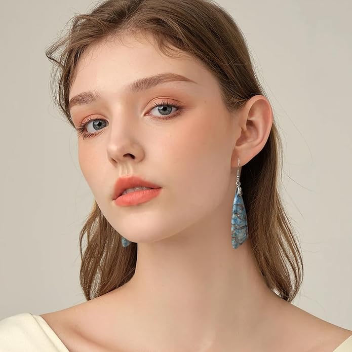 SELOVO Jasper Stone Earrings for Women Trendy Dangle Earrings Fishhook Drop Earrings