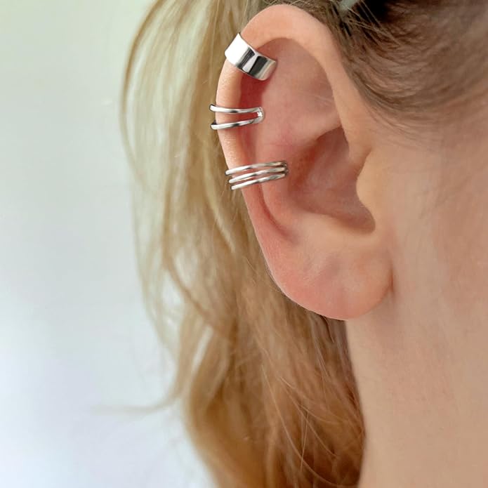 CHIC & ARTSY 925 Sterling Silver Ear Cuffs for Women, Non Piercing Clip On Cartilage Cuffs, Adjustable Fake Conch & Helix Earrings, Gold Plated & Oxidized Various Styles