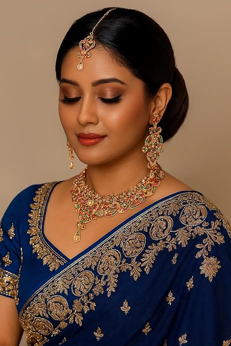 Touchstone Indian jewelry set for women bollywood gold jewellery wedding outfits necklace sets earrings bridal maang tikka fancy costume girls big desi accessories rhinestone in gold or silver tone
