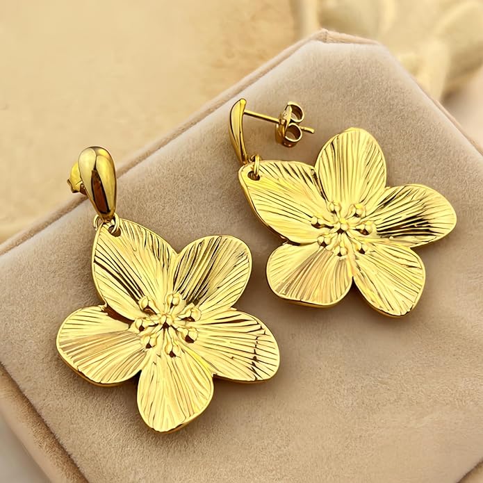 Gold Flower Statement Earrings for Women, Large Chunky Bohomian Summer Beach Floral Earring, Irregular Bold Exaggerated Earrings