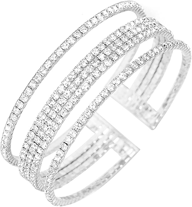 Rhinestone Bracelet Multilayer Cuff Bracelet Sparkling Crystal Layered Bridal Bracelets for Women