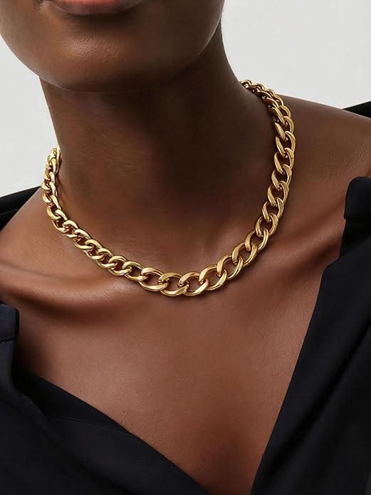 ChainsPro Cuban Link Chain for Women,Stainless Steel Chunky Necklace Silver/Gold Plated Thick Chain Choker, 12/16/20 mm Width,18" and 20" Punk Hip Hop Trendy Non Tarnish Jewelry Gifts
