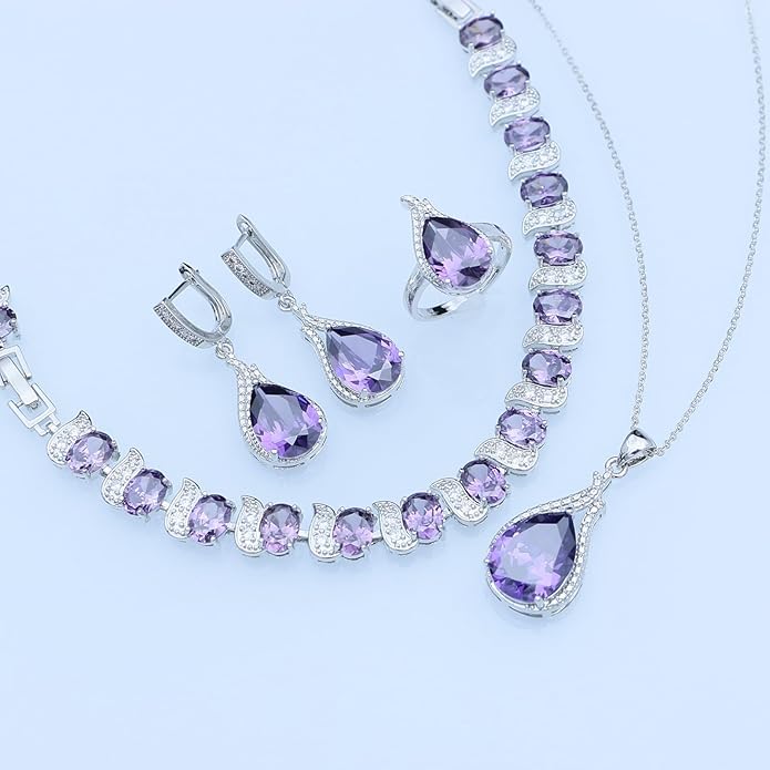 GZWHD Jewelry Set for Women CZ Earrings Necklace Ring Bracelet Set Prom Party Wedding Jewelry Gift for Mother Friend Wife