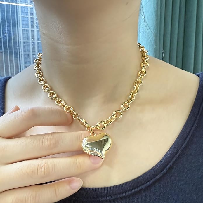 18k Gold Chunky Cross Necklace for Women Hammered Cross Choker Necklaces Bold Statement Necklace Trendy Jewelry