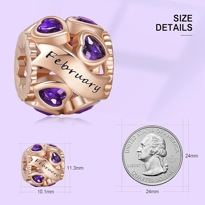 NINGAN Birthstone Charms 925 Sterling Silver Love Heart Openwork Bead for Charm Bracelets and Necklaces with 5A Cubic Zirconia, Birthday Mothers Day Jewelry Gifts Women