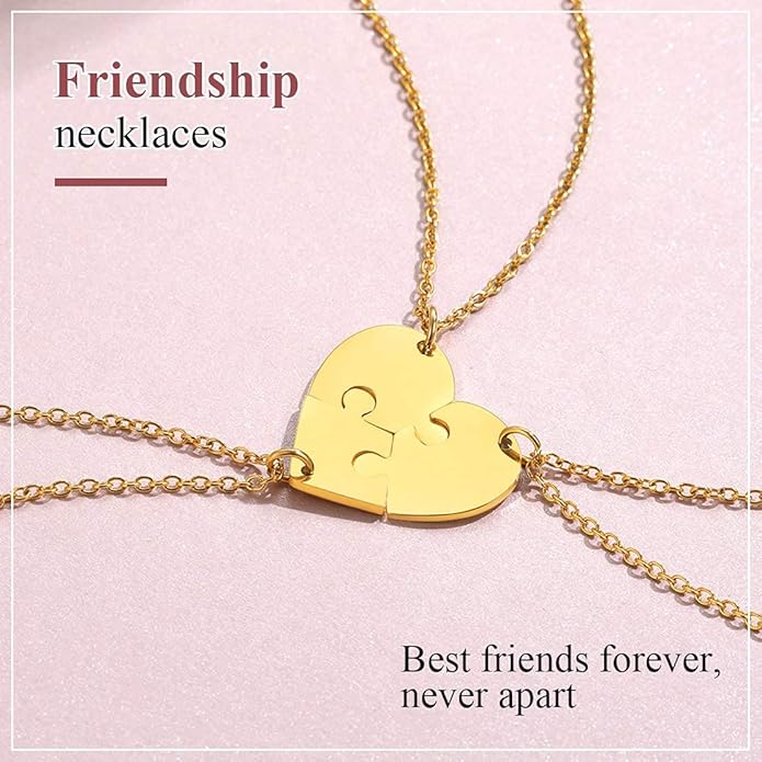FindChic Personalized Matching BFF Necklace for 2/3/4/5/6 Puzzle Name Heart Pendant Stainless Steel Couple Necklace Set Customized Necklaces for Teen Girls