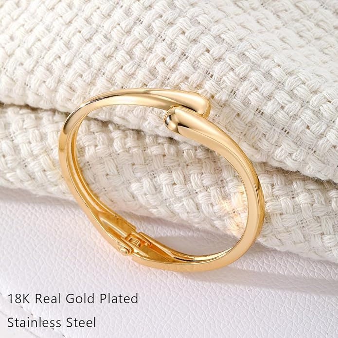 Eioi & Lmnm Gold Bangle Bracelets for Women, Chunky Gold Cuff Bracelet, Hinged Waterdrop Bangle, Statement Bracelet, Trendy Jewelry for Women