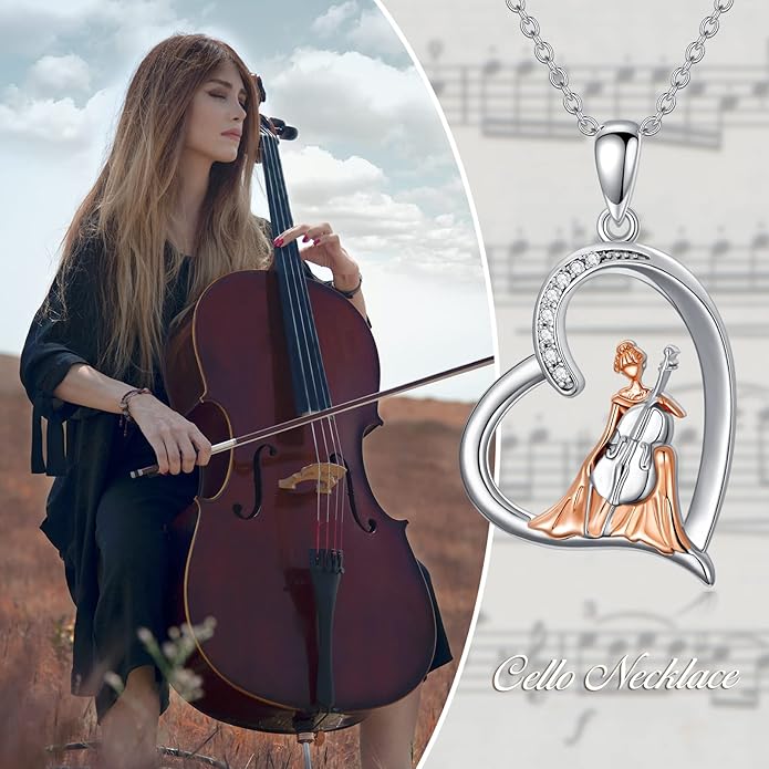 Violinist Necklace Sterling Silver Music Crystal Jewelry Saxophone Cello Violin Piano Flute Music Note Necklace Music Gifts for Women Girl Daughter