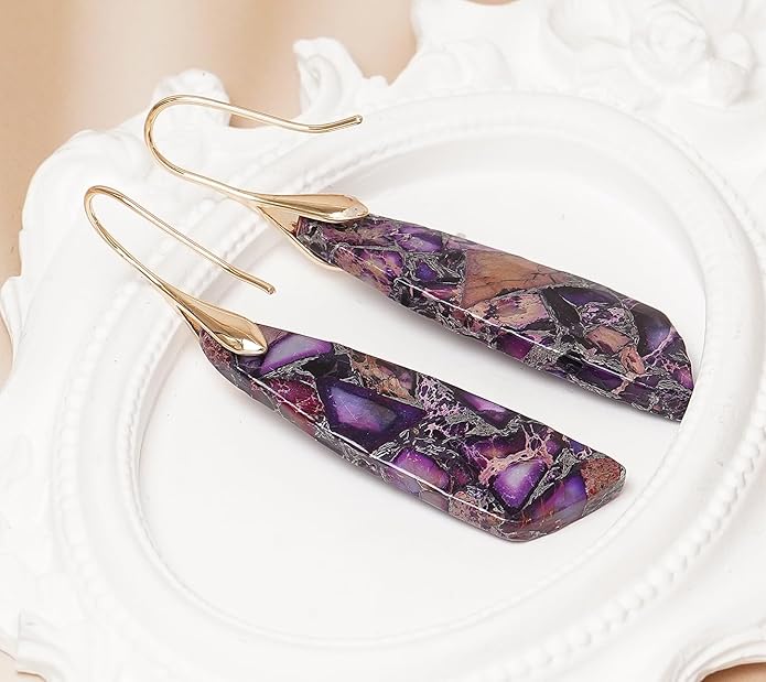 Natural Stone Earrings for Women Boho Triangles Dangle Drop Earrings