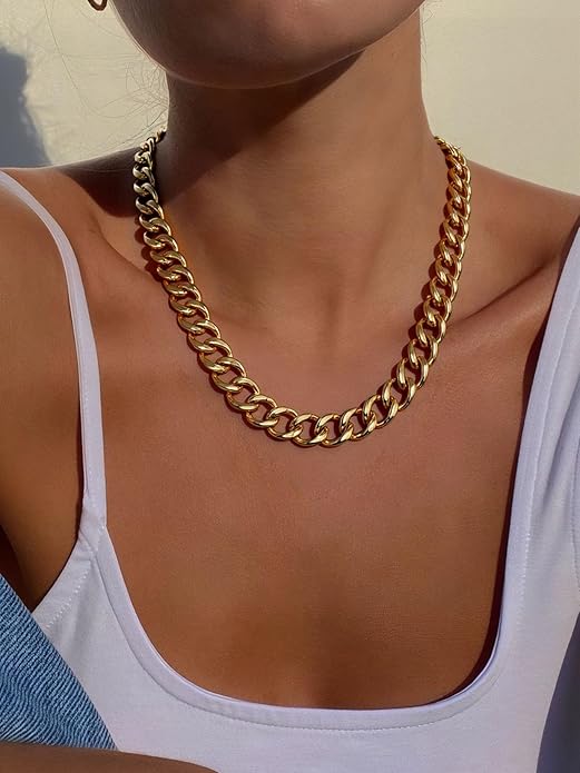 ChainsPro Cuban Link Chain for Women,Stainless Steel Chunky Necklace Silver/Gold Plated Thick Chain Choker, 12/16/20 mm Width,18" and 20" Punk Hip Hop Trendy Non Tarnish Jewelry Gifts