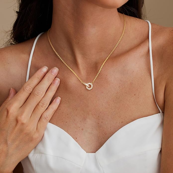 CHESKY 14K Gold Plated Pendant Necklace for Women, Dainty Pendant Necklace Trendy Cubic Zirconia Choker Necklaces for Women Simple Gold Everyday Jewelry