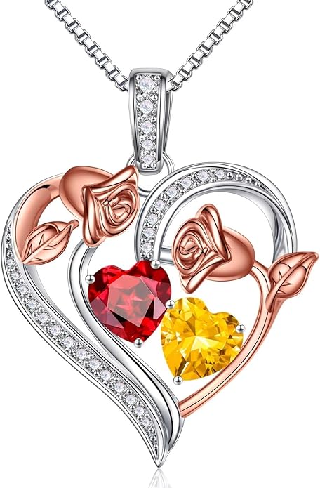 Iefil Valentines Day Gifts for Her - 925 Sterling Silver Rose Heart Necklace, Birthstone Jewelry, Anniversary Birthday Gifts for Wife Girlfriend Mom Daughter