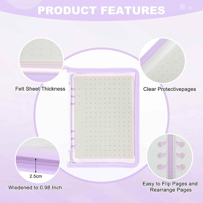 Pin Bag, Portable Pin Display Book, Ideal for Pins, Brooches Storage, Purple White